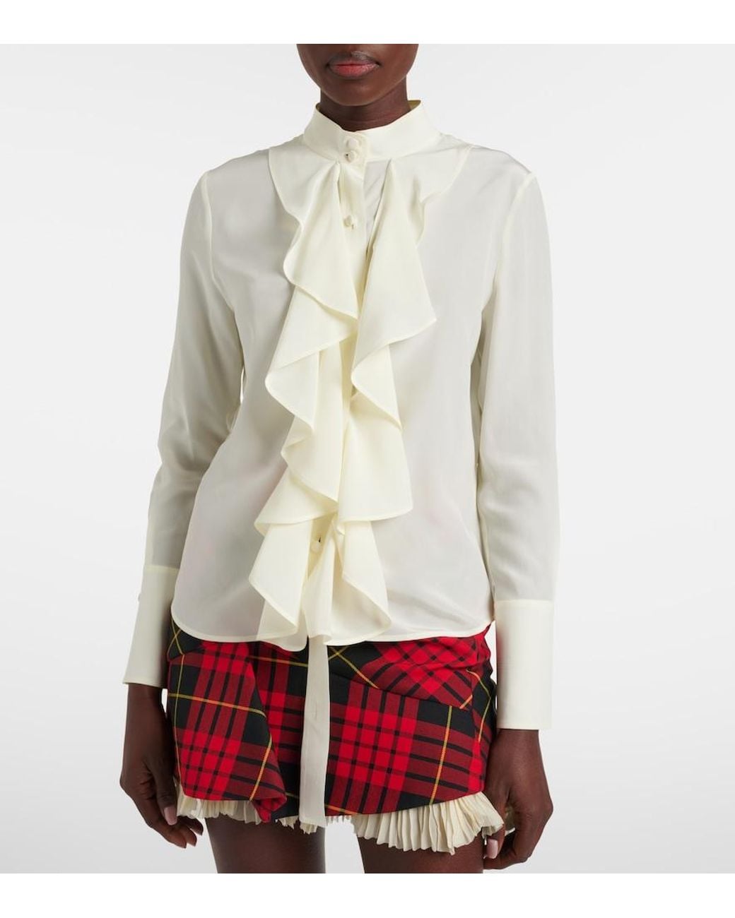 Alexander McQueen White Ruffled Silk Blouse