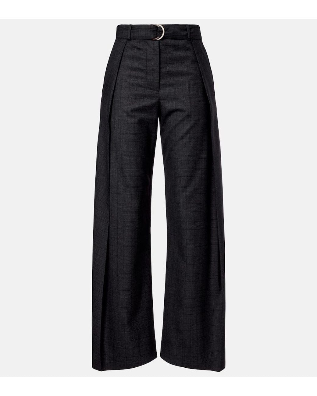 Loewe Blue Checked Belt Wool Barrel-Leg Pants