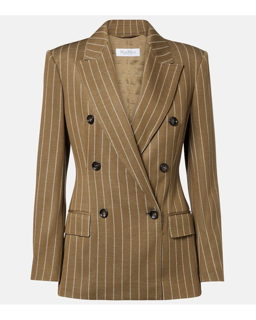 Max Mara Green Balta Pinstripe Double-Breasted Blazer