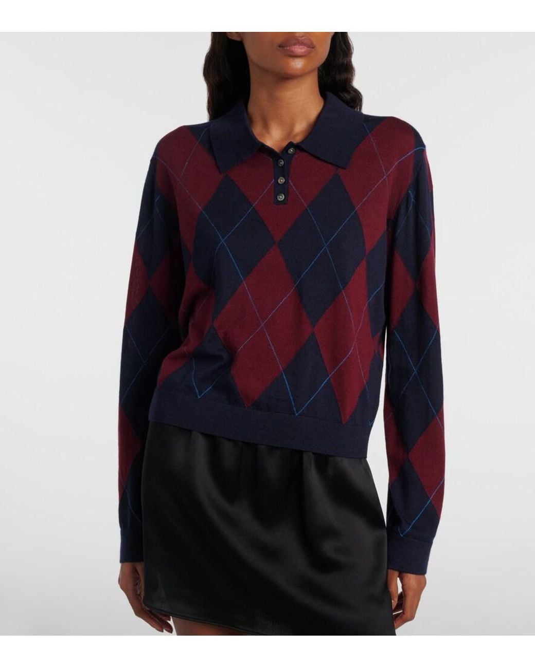 Leset Blue James Argyle Wool Polo Sweater