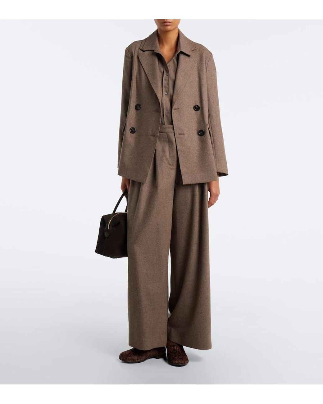 Max Mara Brown Double-Breasted Wool Blazer