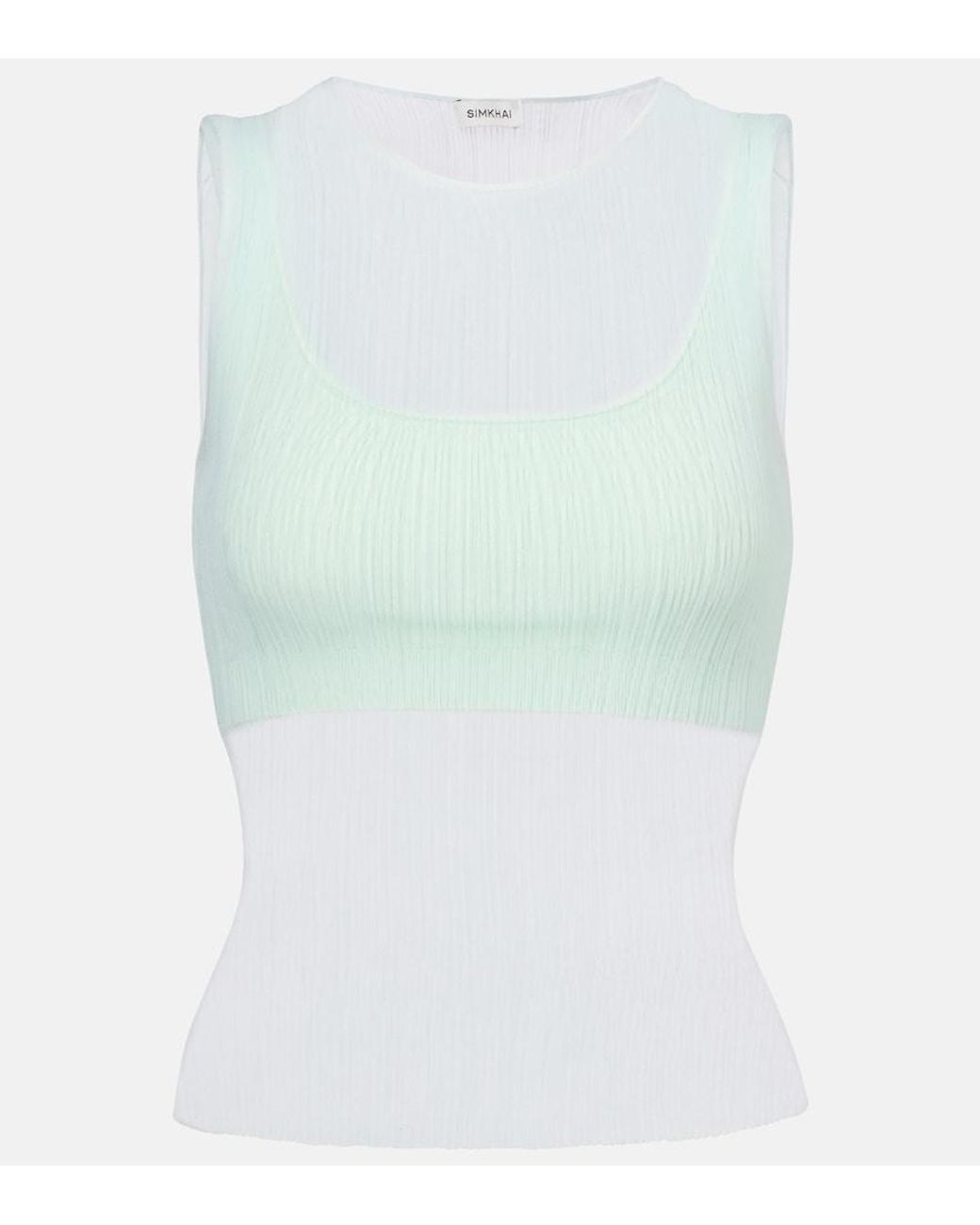 Jonathan Simkhai Green Oakley Plisse Semi-Sheer Tank Top