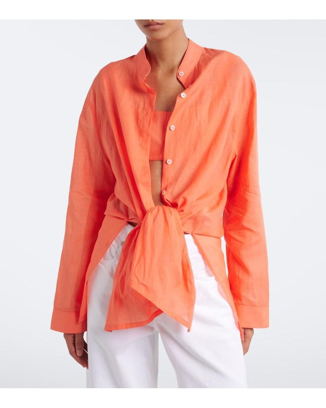 Alaïa Orange Layered Cotton And Linen Shirt