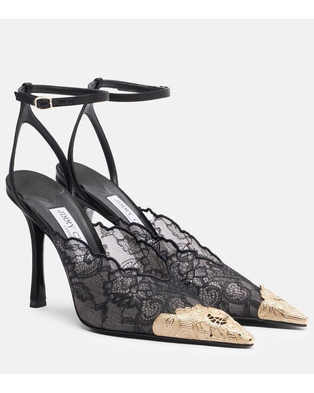 Jimmy Choo Black Faiz 100 Leather-Trimmed Lace Pumps