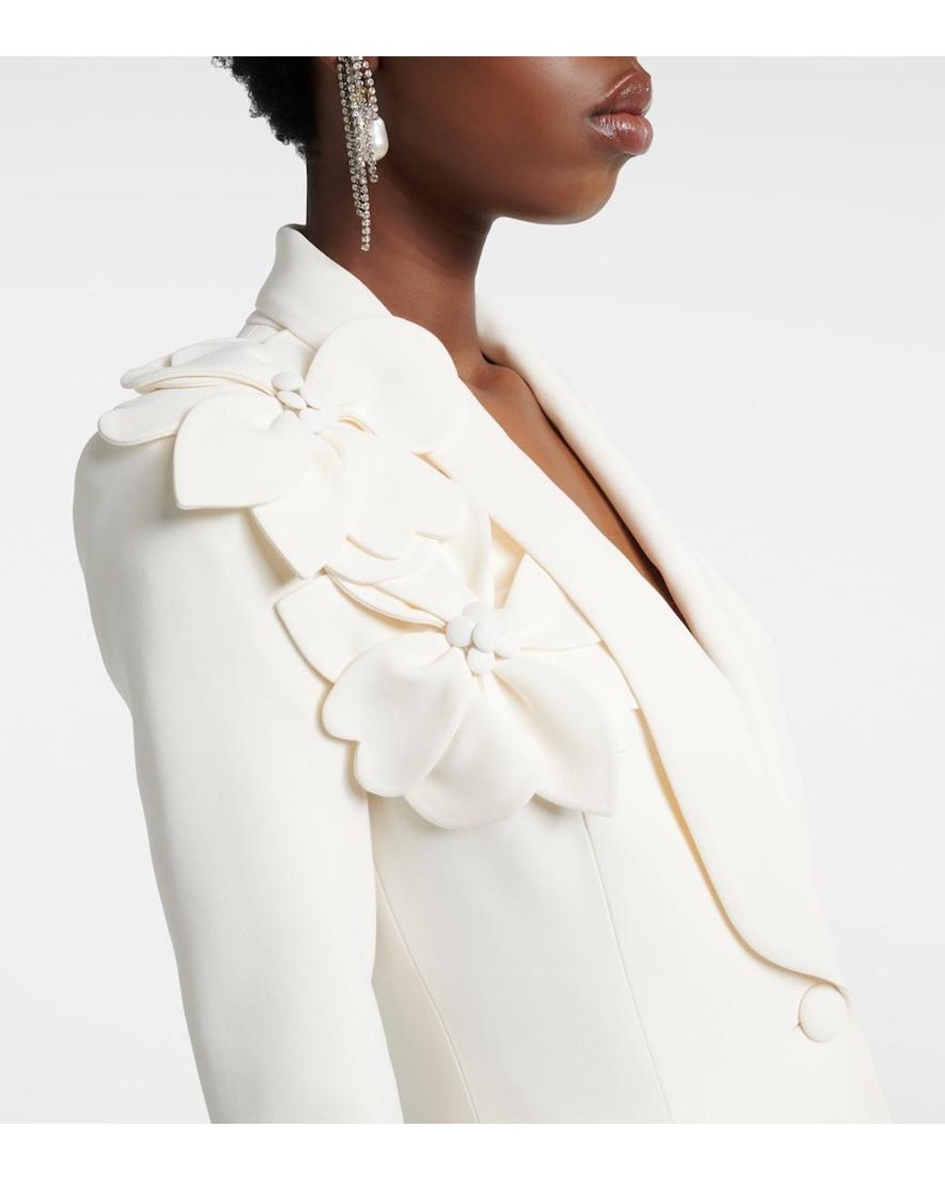 Elie Saab White Floral-Applique Cady Blazer