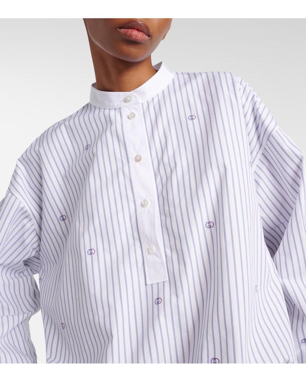Gucci White Interlocking G Pinstripe Cotton Shirt