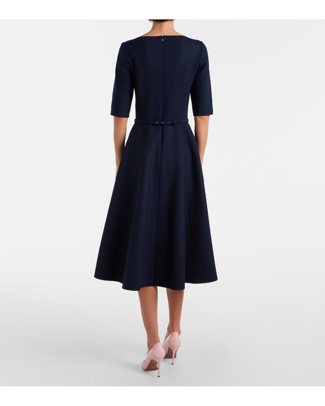 Oscar de la Renta Blue Belted Wool-Blend Midi Dress