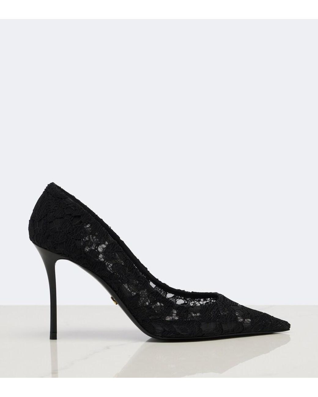 Dolce & Gabbana Black Leather-Trimmed Lace Pumps