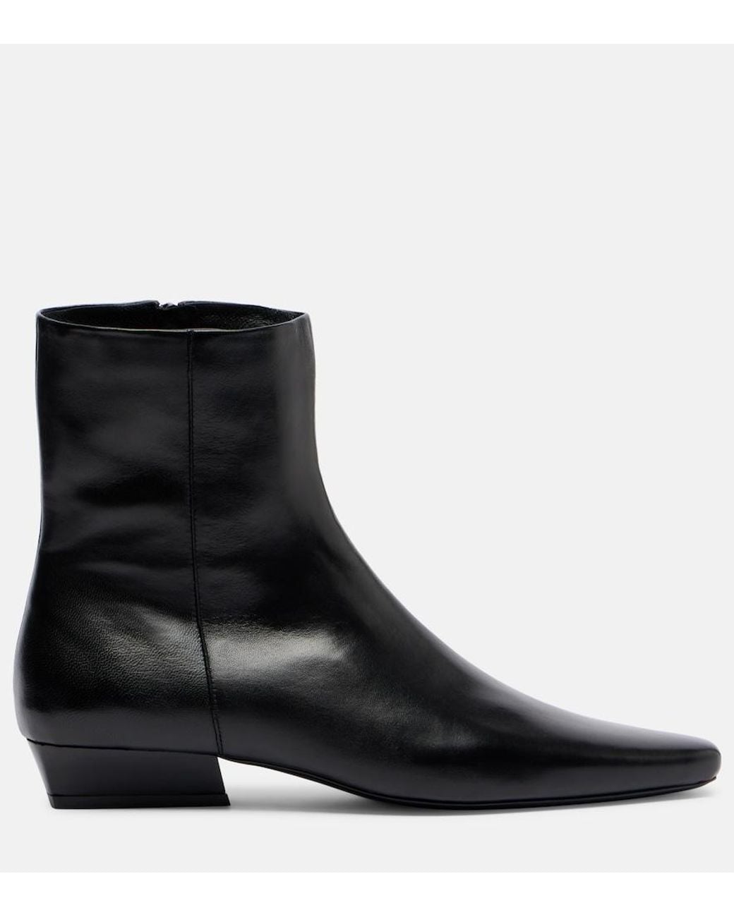 Staud Black Wally Flat Leather Ankle Boots