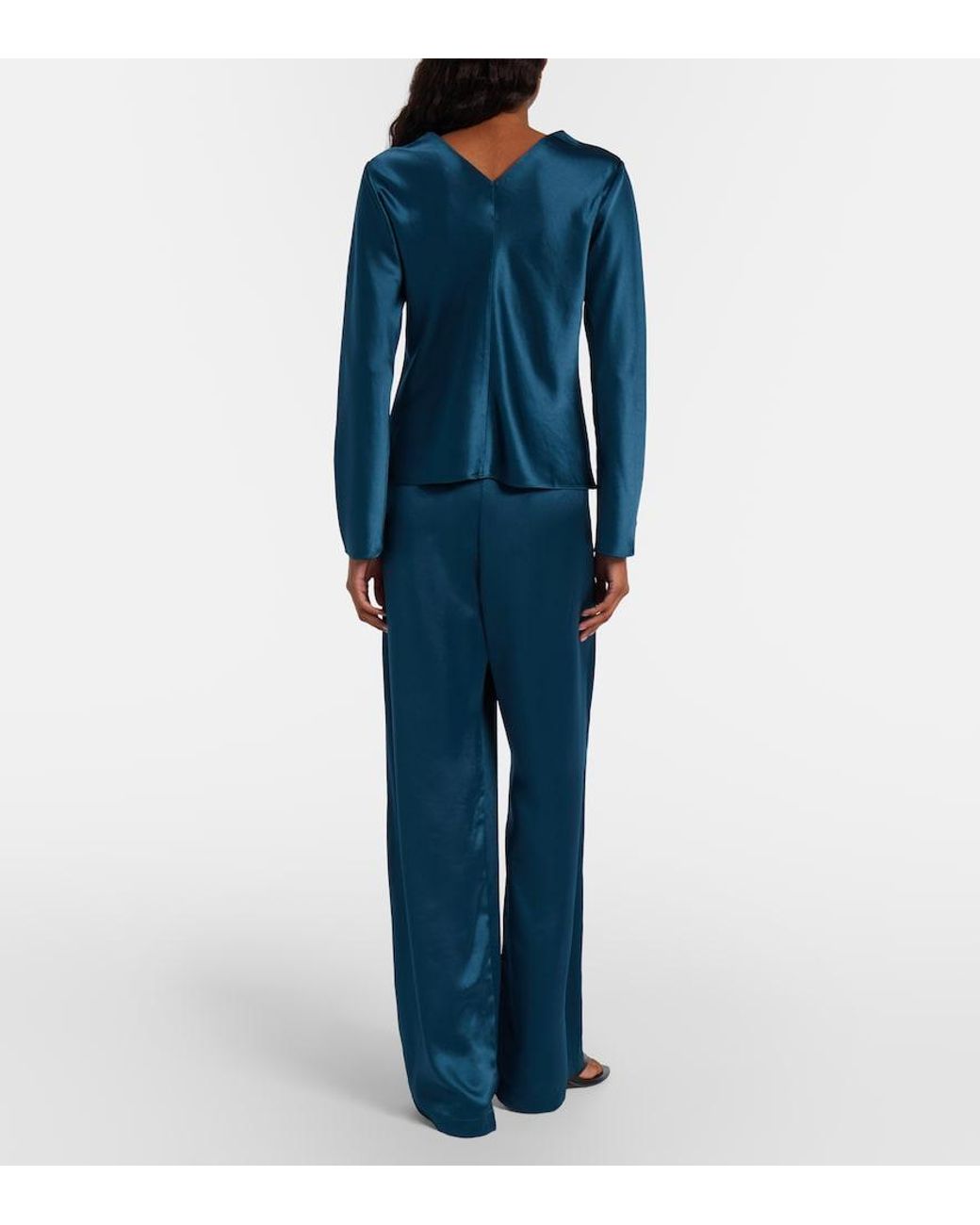 Leset Blue Barb Satin Wide-Leg Pants