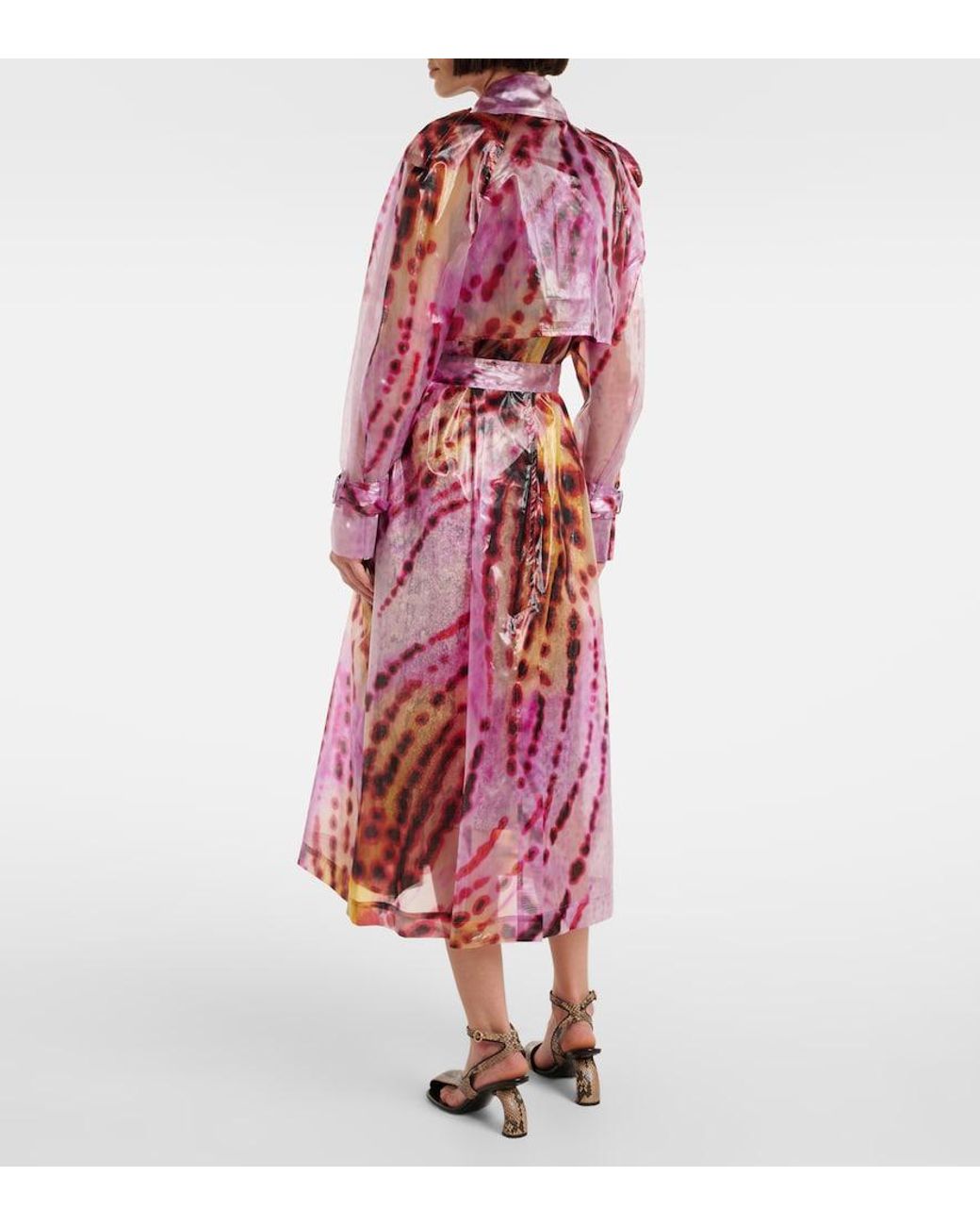 Dries Van Noten Pink Printed Double-Breasted Trench Coat