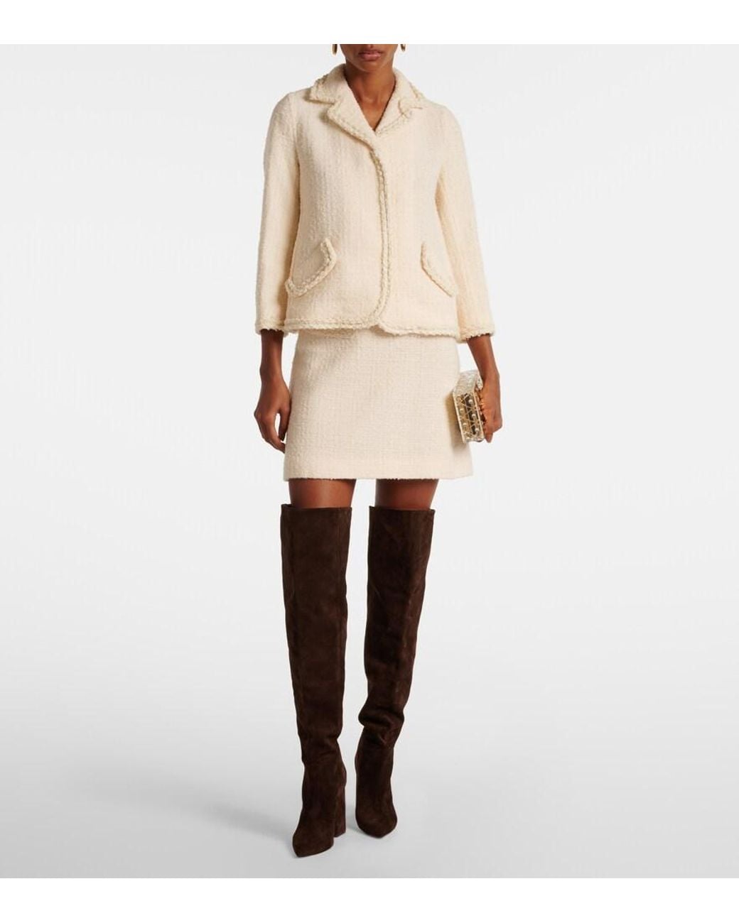 Giambattista Valli White High-Rise Wool-Blend Tweed Miniskirt