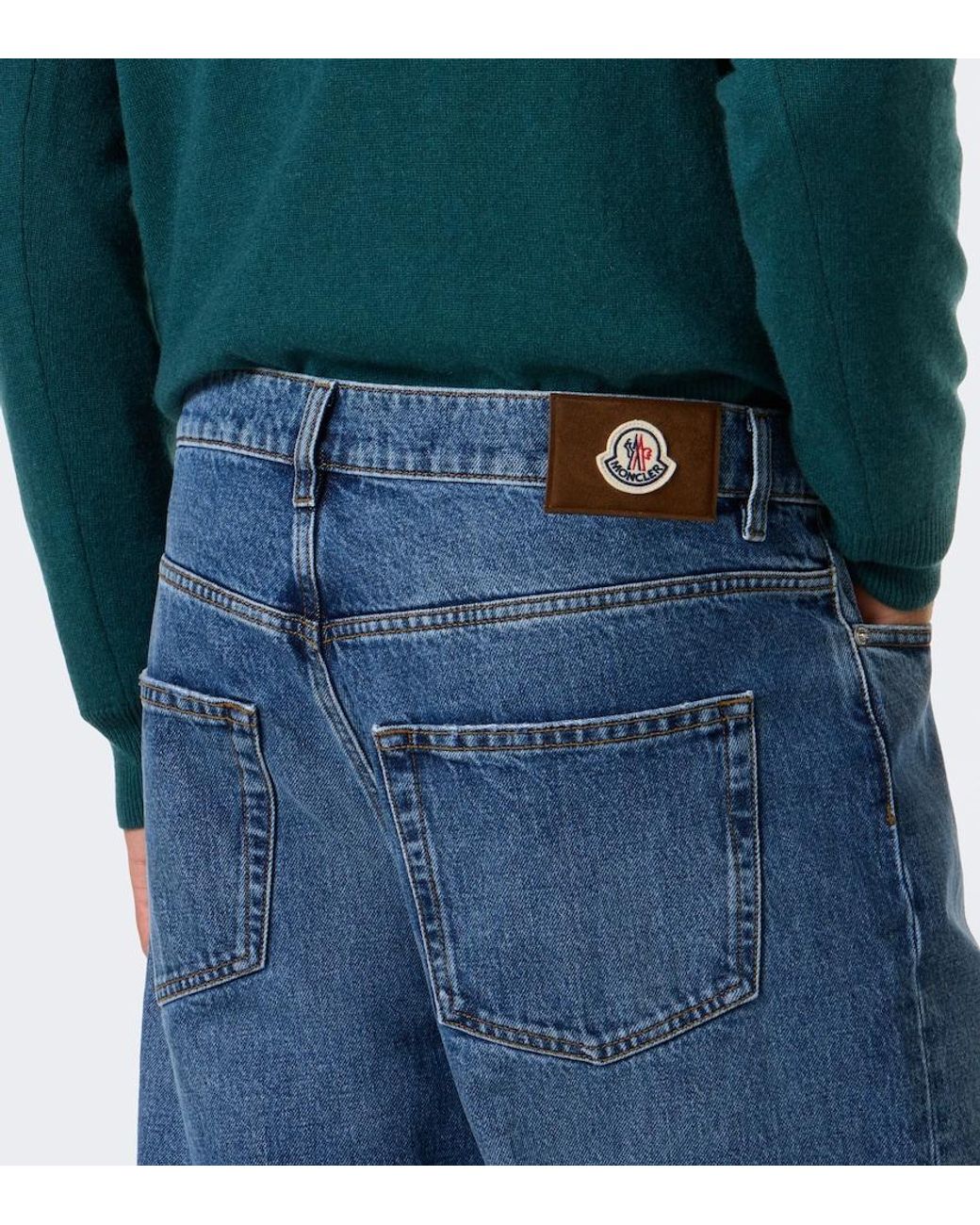 Moncler Blue Faded Straight Jeans for men
