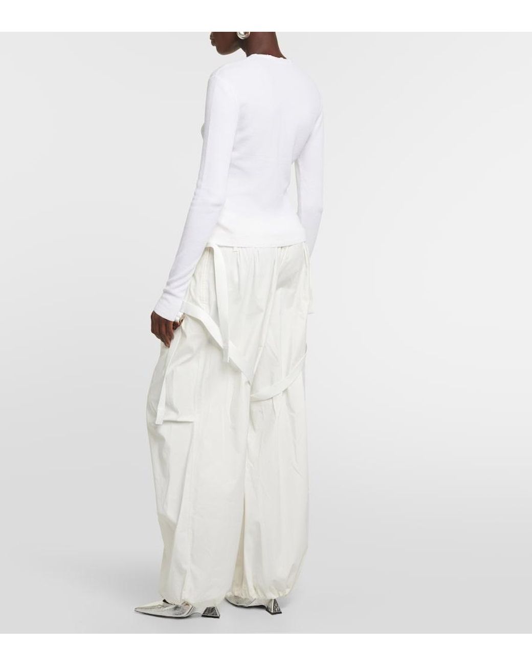 Dion Lee White Lace-Up Ribbed-Knit Cotton Cardigan