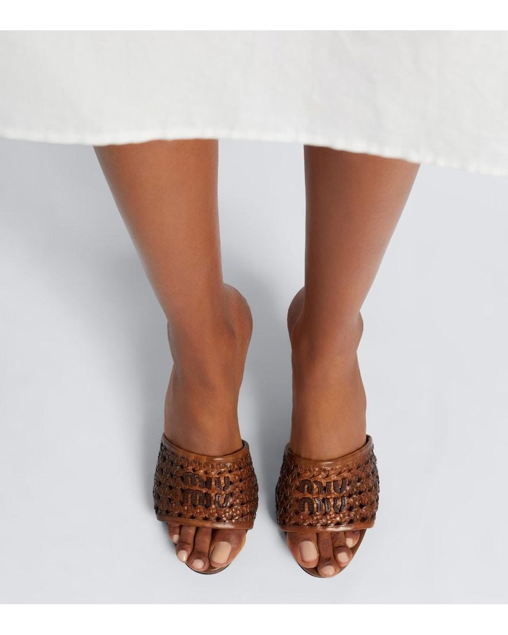 Miu Miu Brown Woven Leather Mules