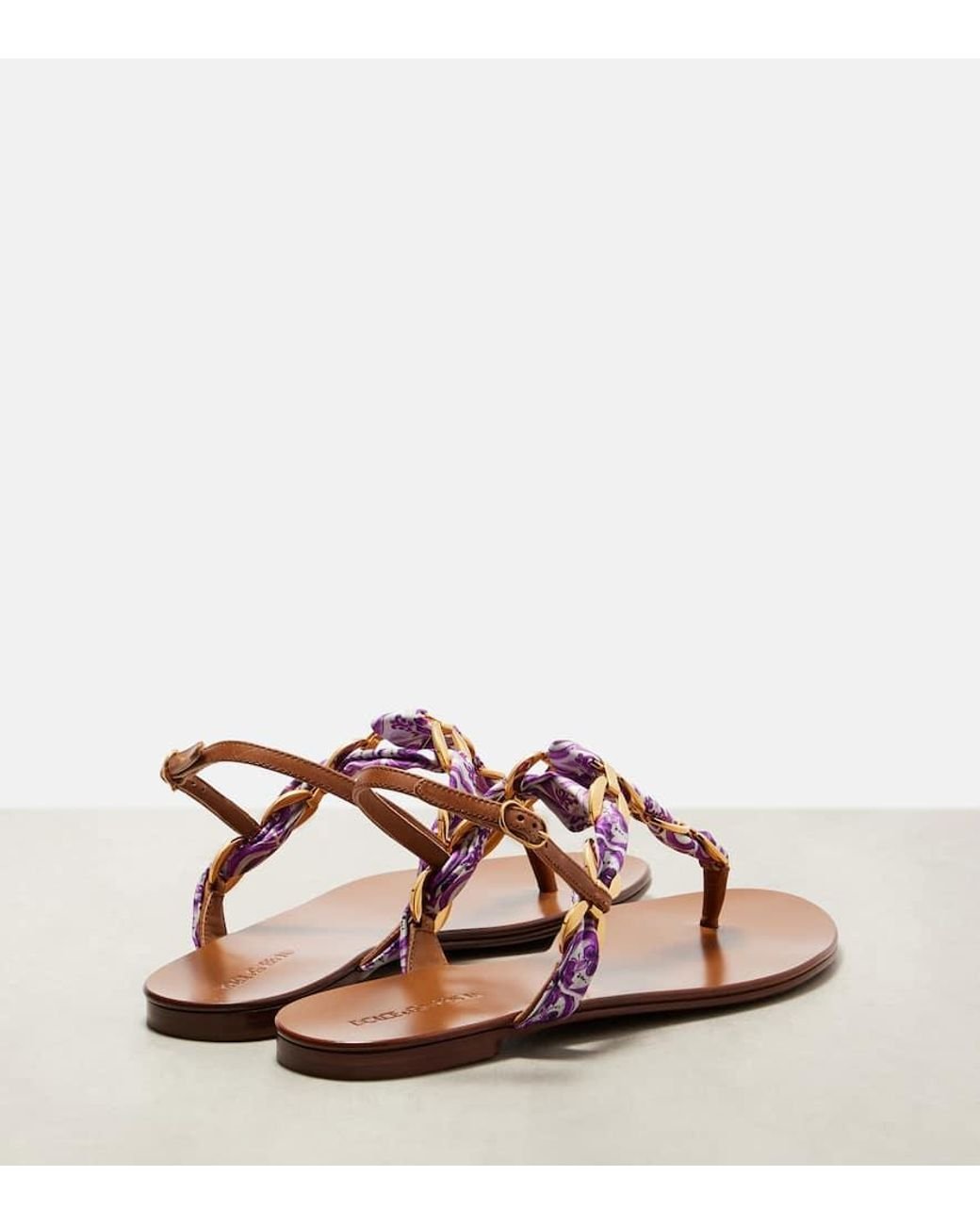 Dolce & Gabbana Pink Majolica Leather-Trimmed Satin Thong Sandals