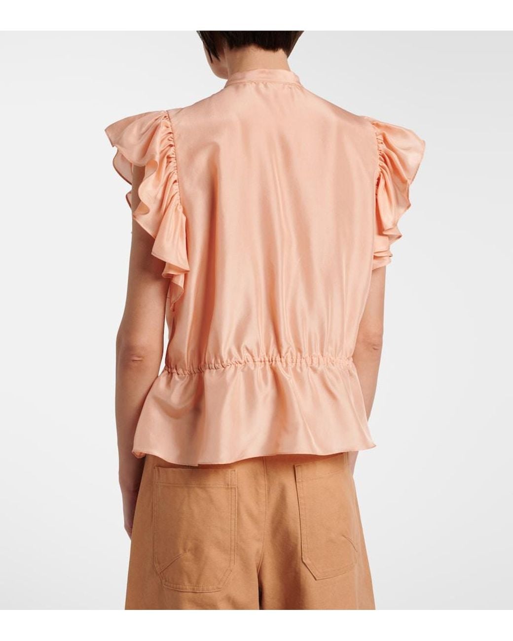 Chloé White Ruffled Lace-Trimmed Silk Top