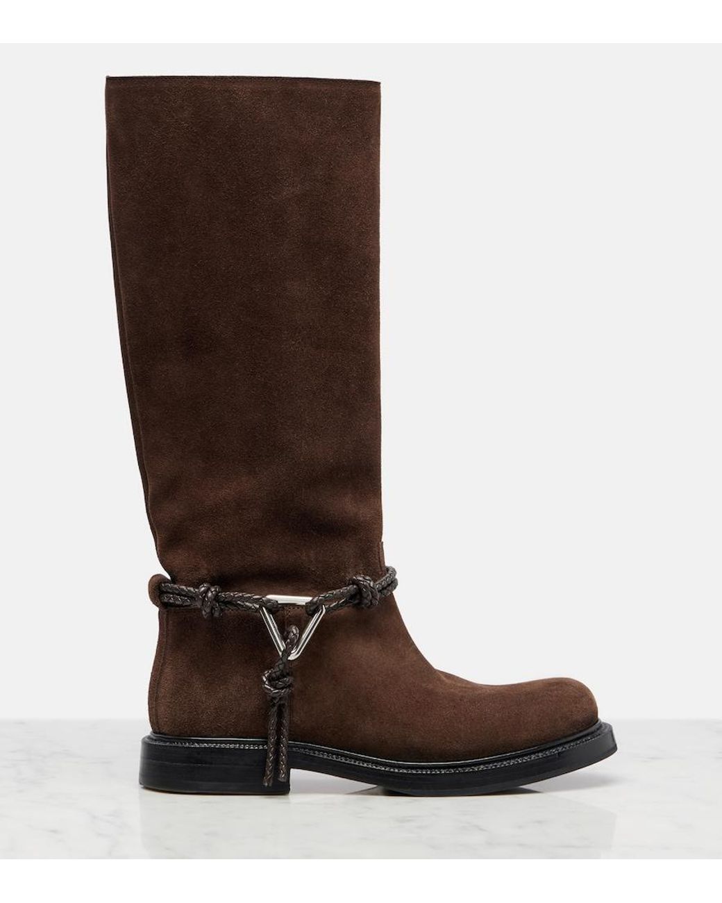 Bottega Veneta Brown James Knot Suede Knee-High Boots