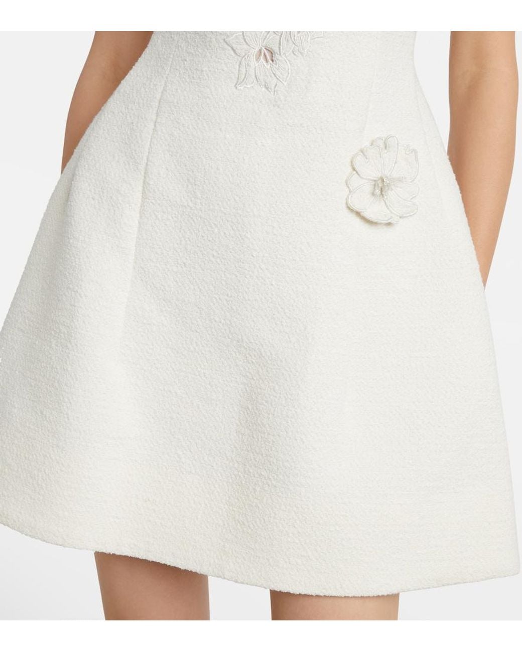 Oscar de la Renta White Embroidered Cotton-Blend Tweed Minidress