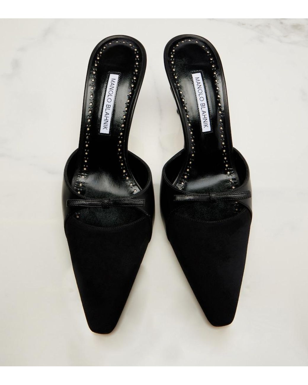 Manolo Blahnik Black Tapidpla Leather Mules