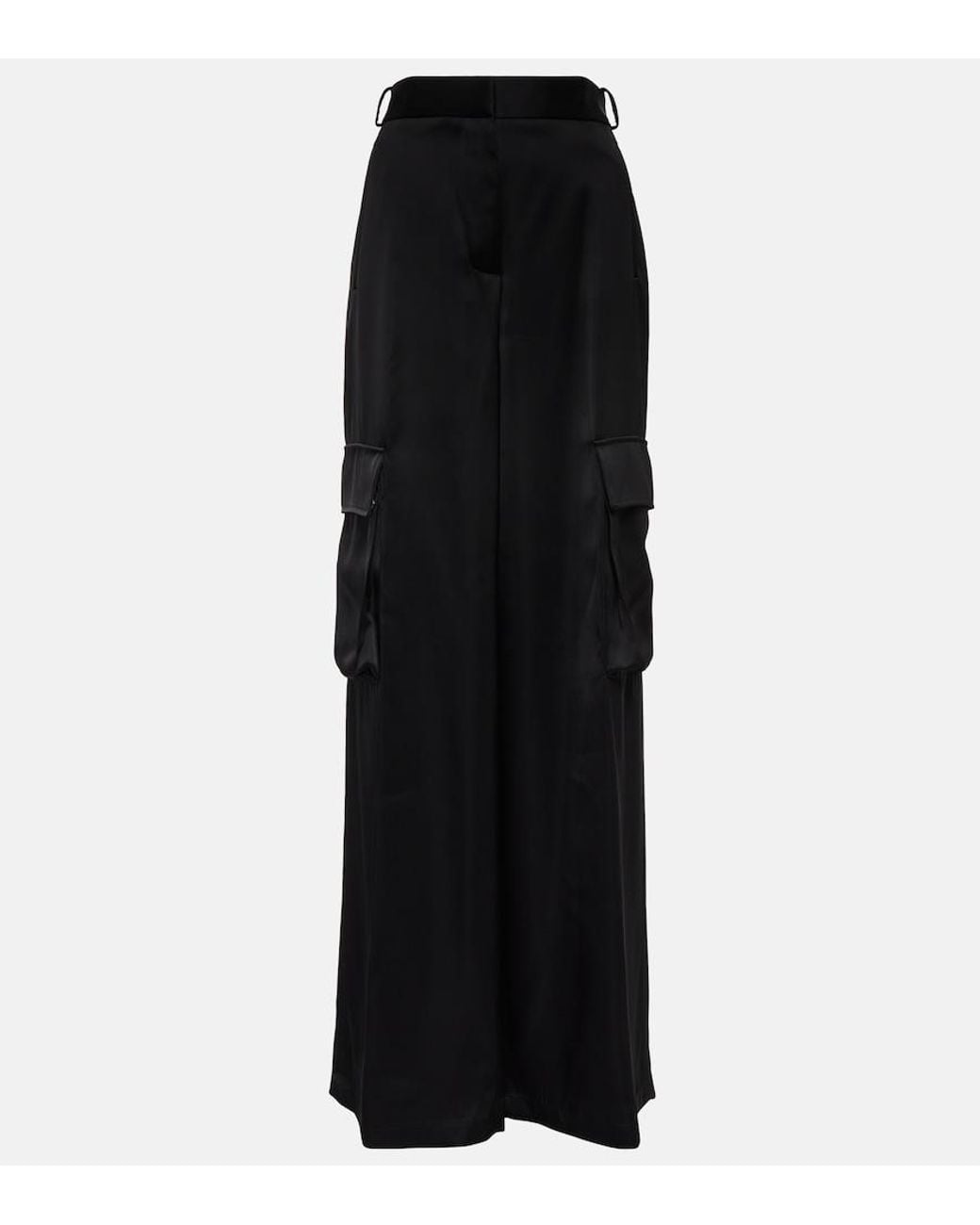 Versace Black High-Rise Wide-Leg Satin Cargo Pants