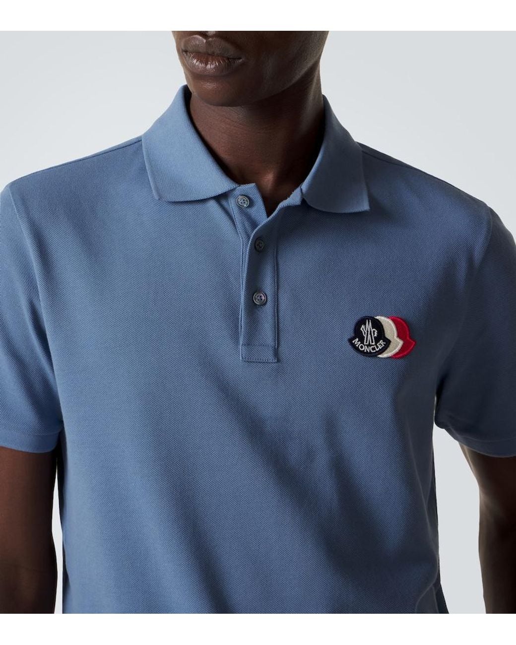 Moncler Blue Logo Cotton Pique Polo Shirt for men