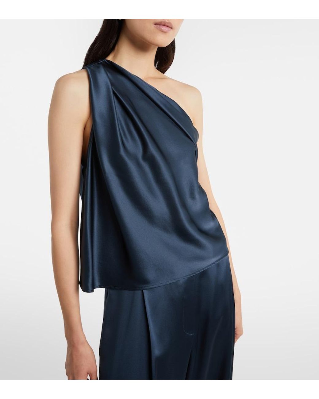 The Sei Blue One-Shoulder Silk Satin Top