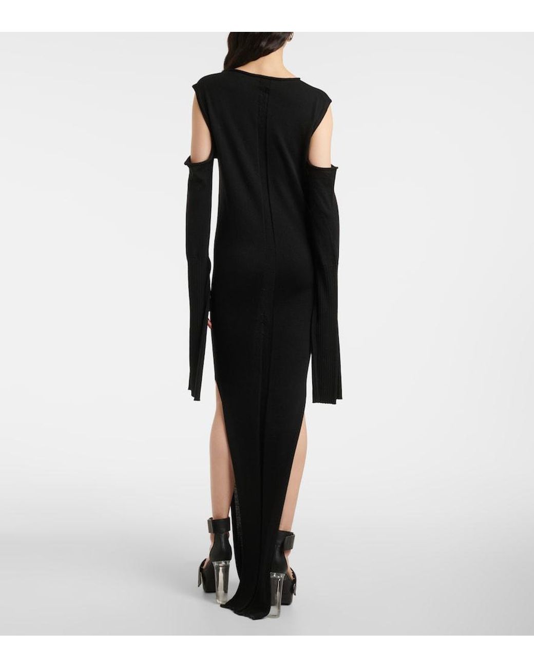 Rick Owens Black Caped Wool Maxi Dress
