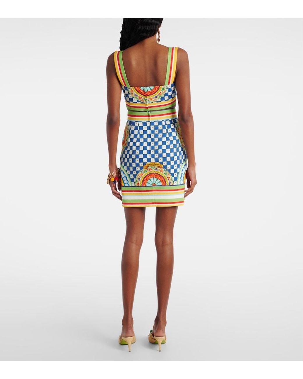 Dolce & Gabbana Blue Cotton Patterned Miniskirt