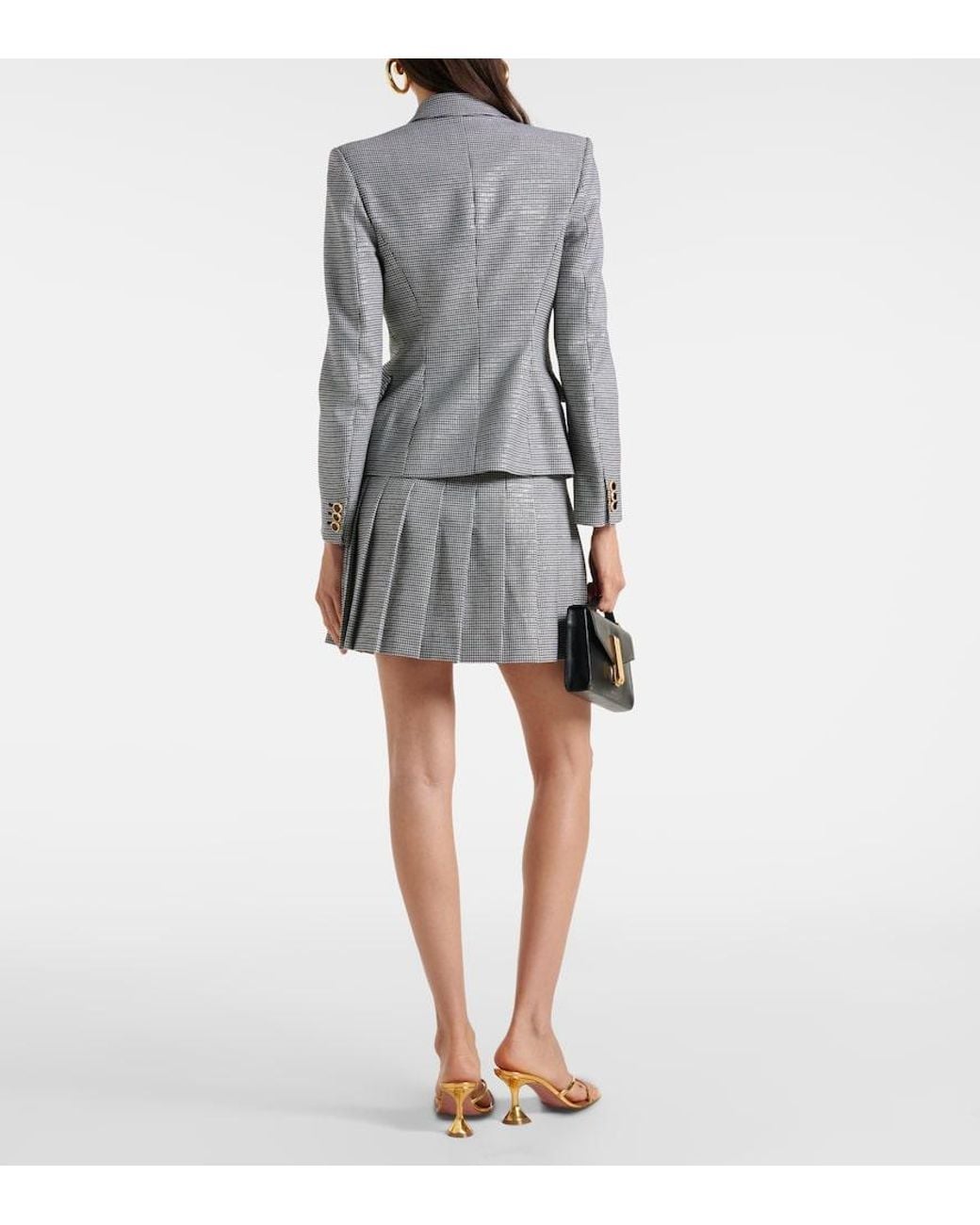 Alessandra Rich Gray Houndstooth Wool-Blend Jacket
