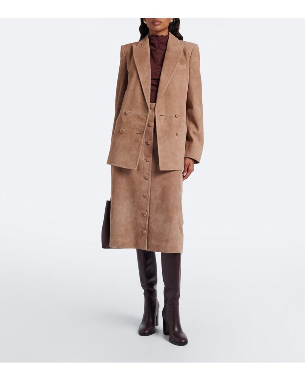 Veronica Beard Brown Oria Double-Breasted Suede Jacket