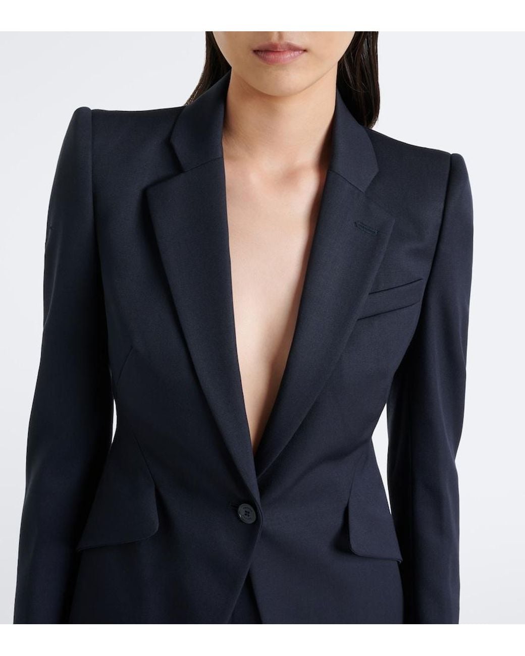 McQueen Blue Wool Grain De Poudre Blazer