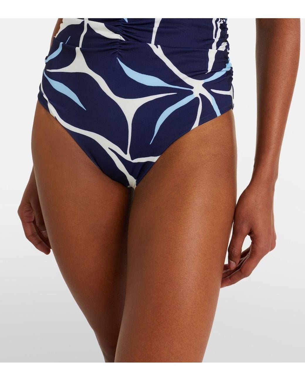 Cala De La Cruz Blue Printed Strapless Swimsuit