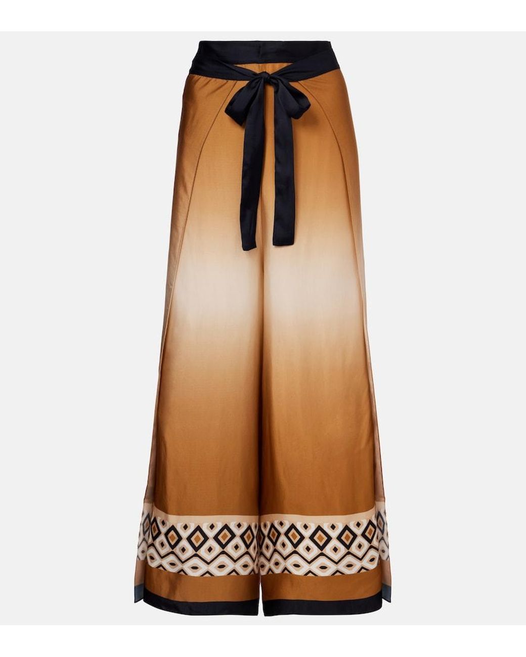 Max Mara Brown Printed Satin Cropped Wide-Leg Pants