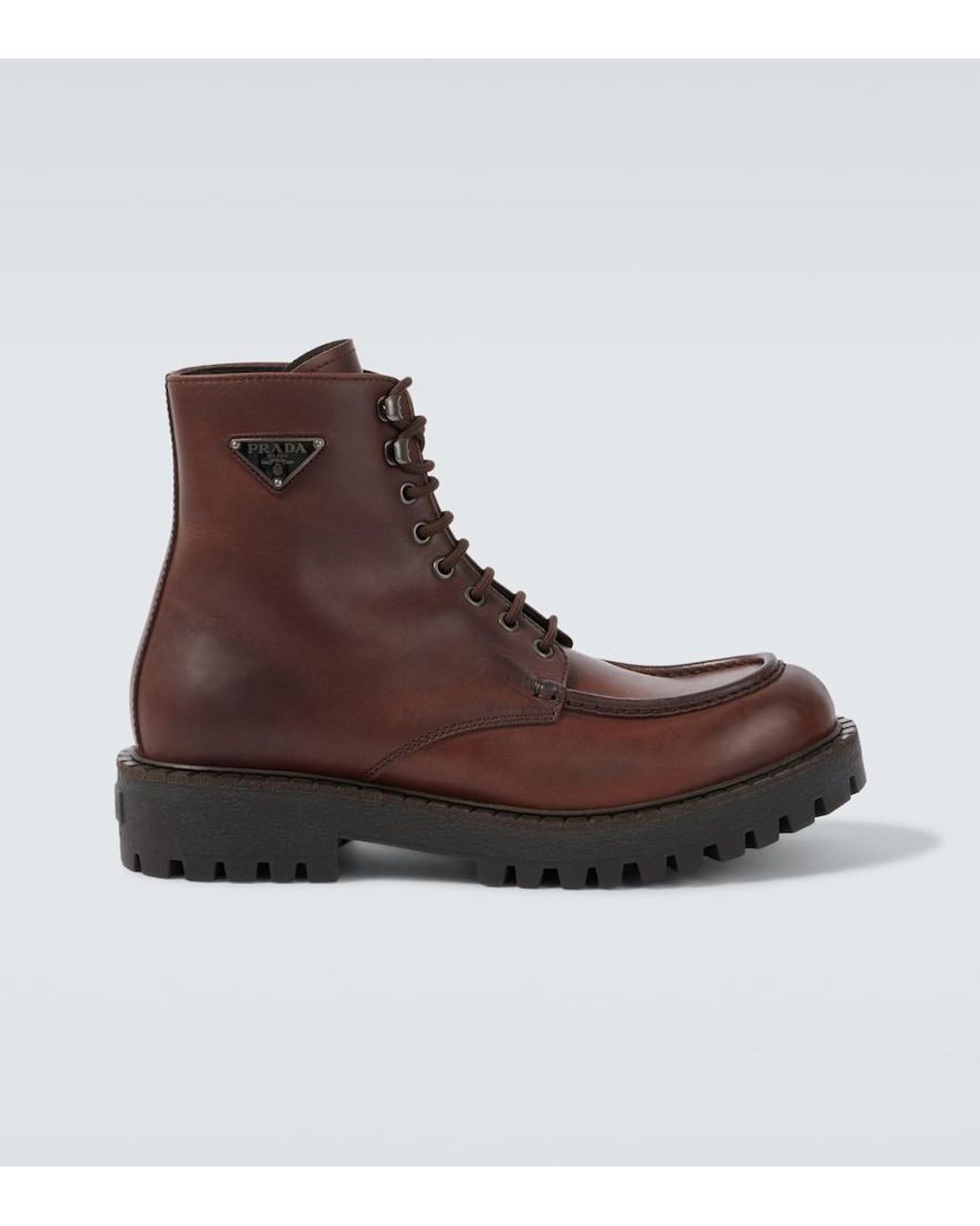 Prada Brown Leather Lace-Up Boots for men