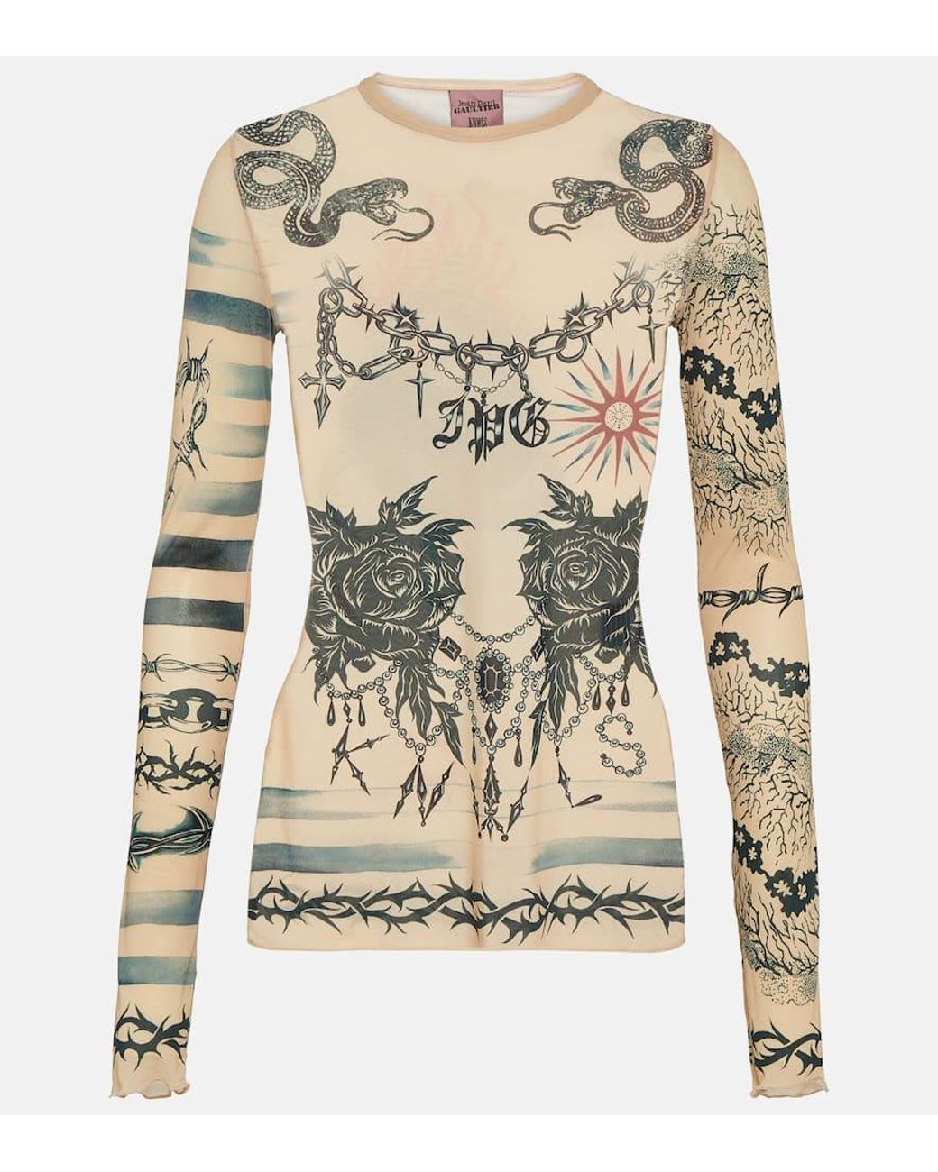 Tシャツ・カットソー JeanPaul GAULTIER MESH CREW NECK TOP PRINTED \"LE MALE\" Jean Paul Gaultier Mesh Crew Neck Top - Le Male – Kith