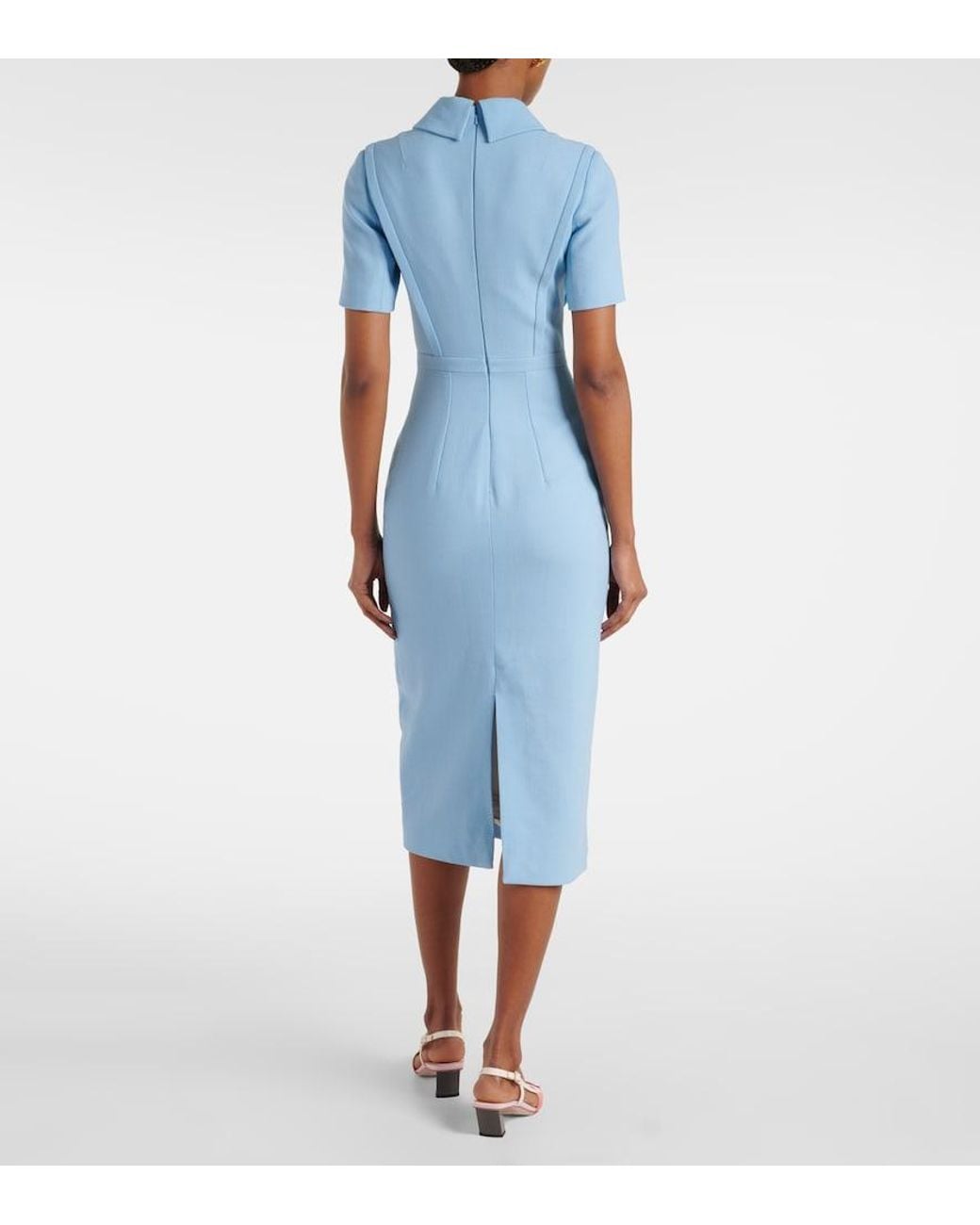Emilia Wickstead Blue Valletta Wool Cocktail Dress