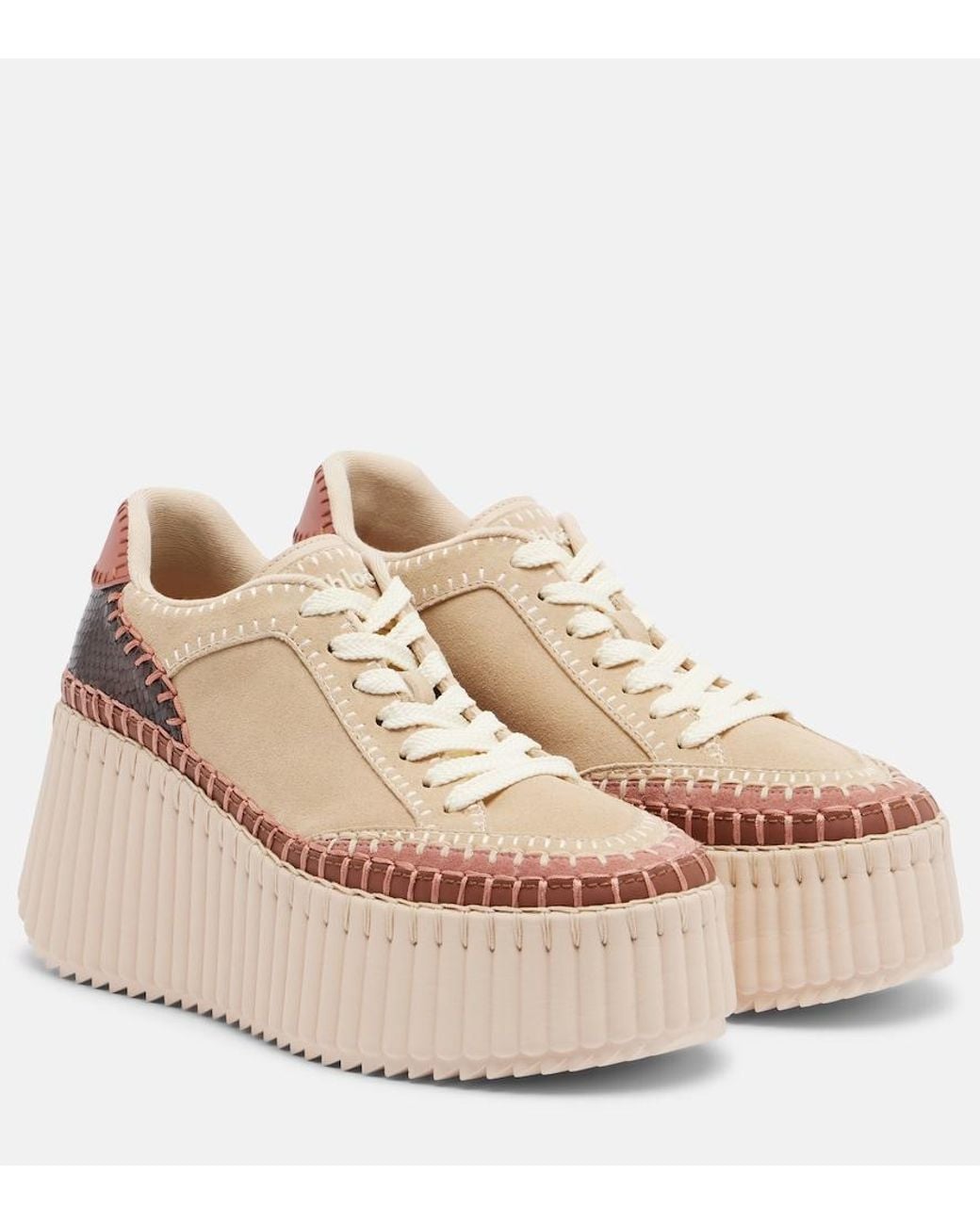 Chloé Natural Nama Suede Platform Sneakers