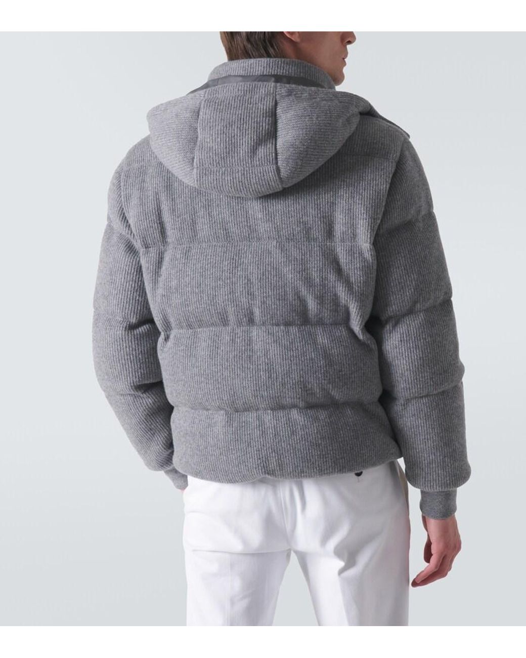 Zegna Gray Ribbed-Knit Cashmere-Blend Down Jacket for men