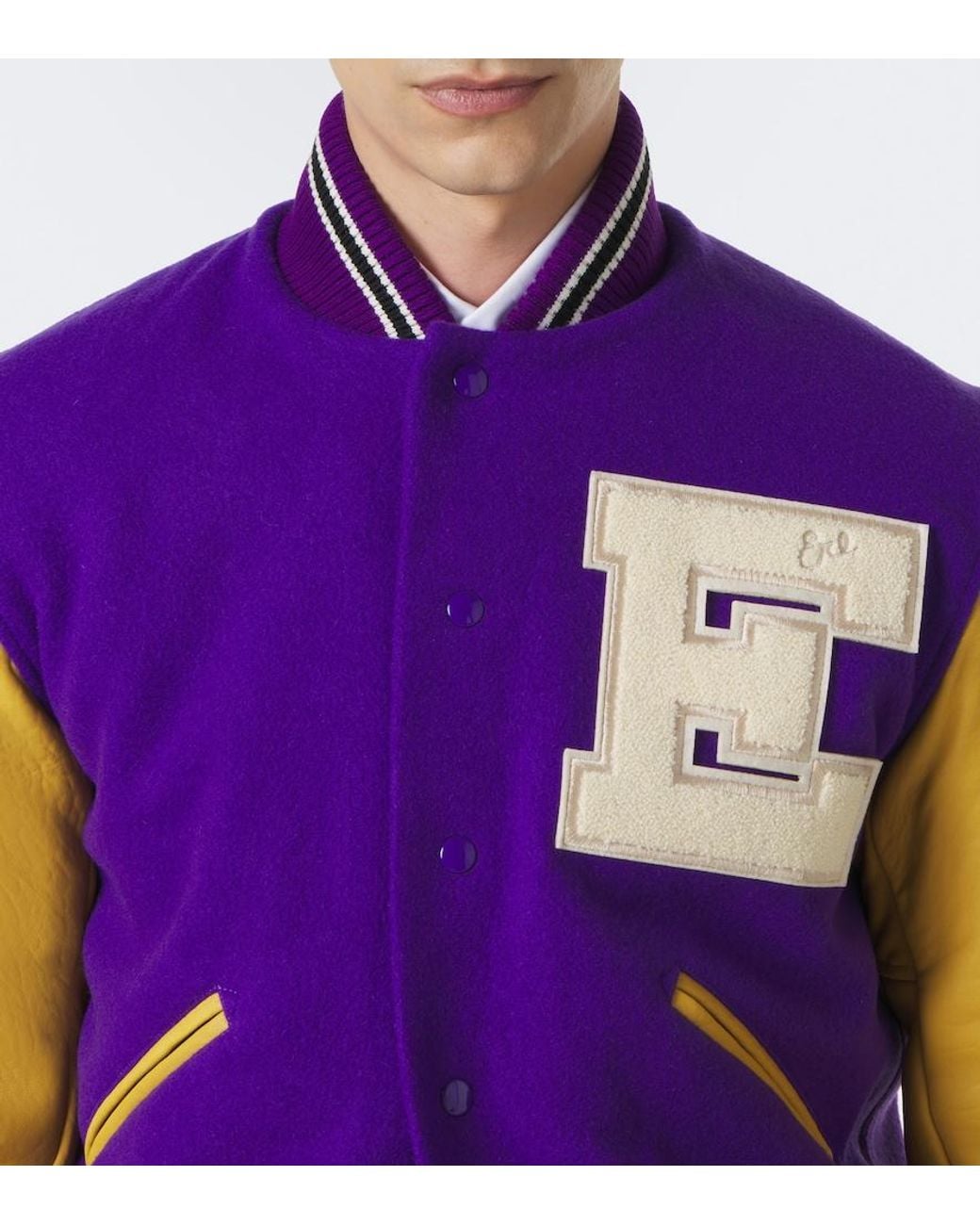ERL Purple Leather-Trimmed Wool-Blend Bomber Jacket for men
