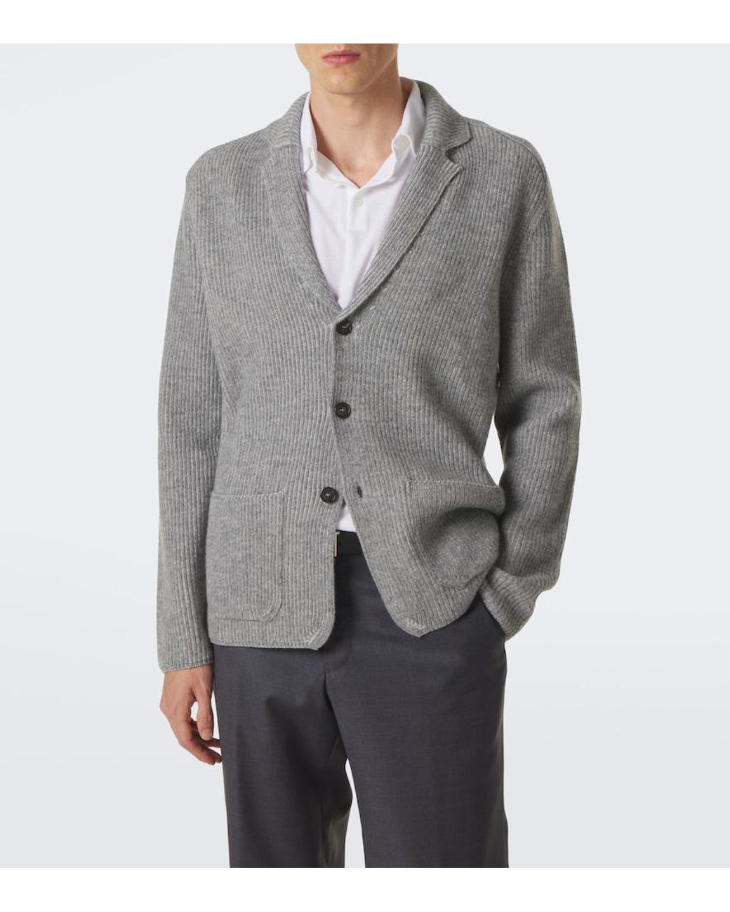 Slowear Gray Virgin Wool Cardigan for men