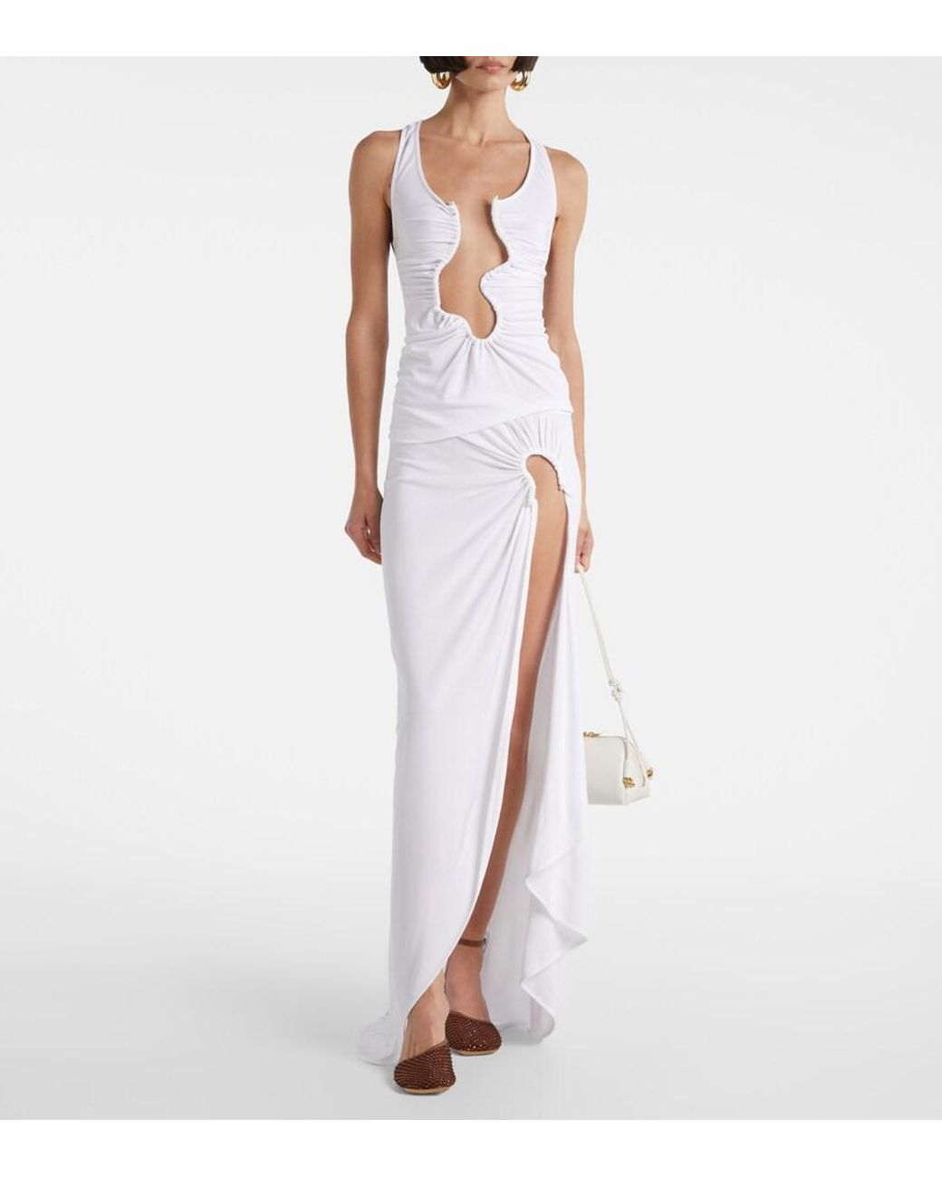 Christopher Esber White Crescent Draped Asymmetric Midi Skirt