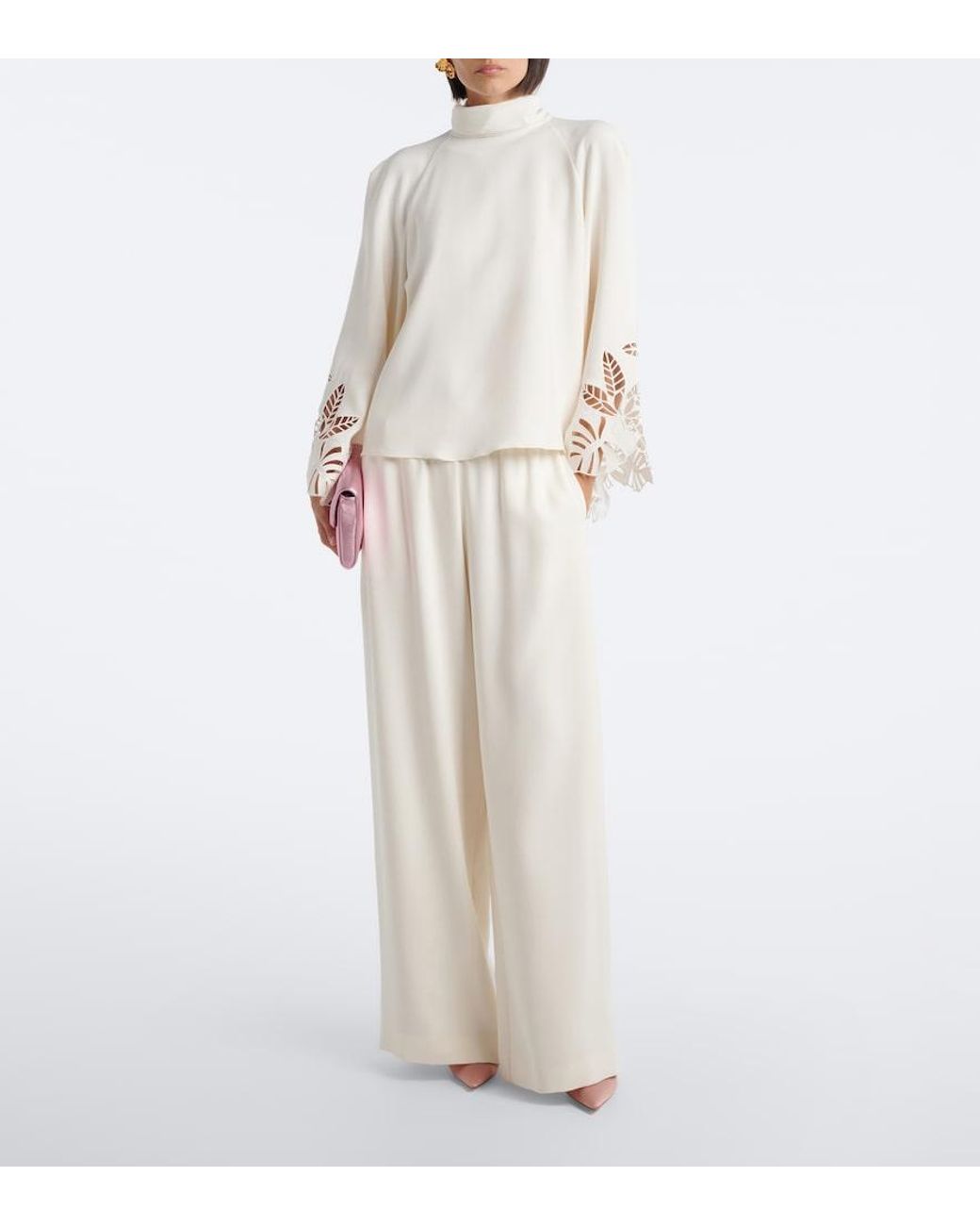 Oscar de la Renta White Silk-Blend Georgette Wide-Leg Pants