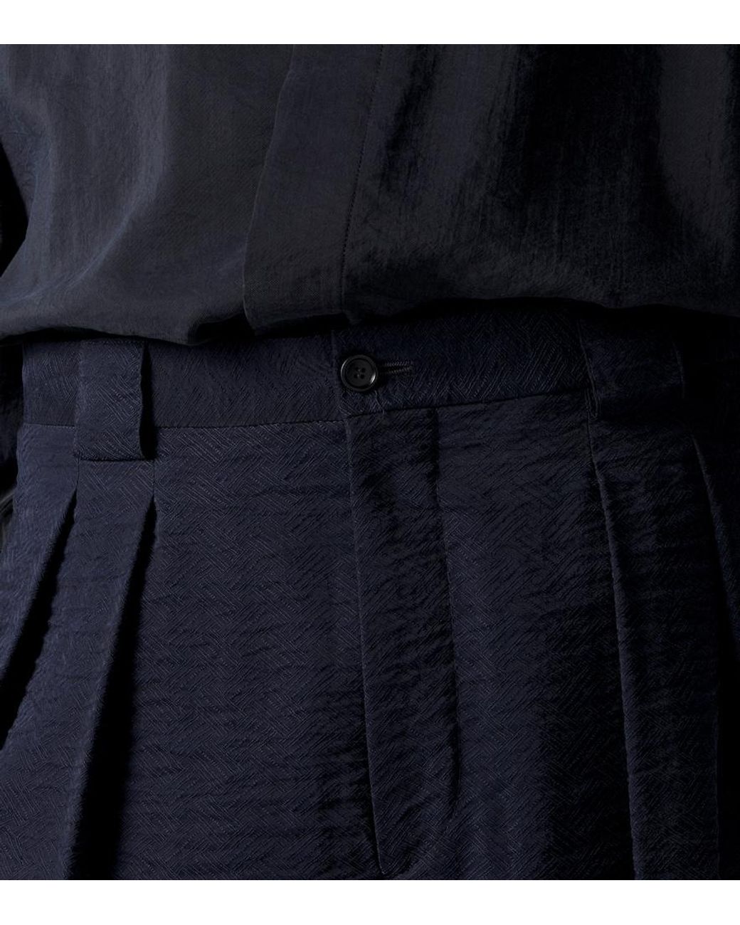 Giorgio Armani Blue Pleated Jacquard Straight Pants for men