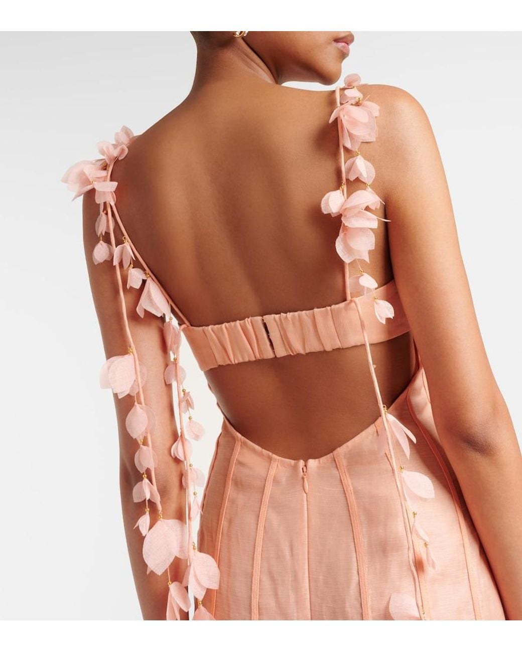 Zimmermann Pink Dawning Linen And Silk Midi Dress