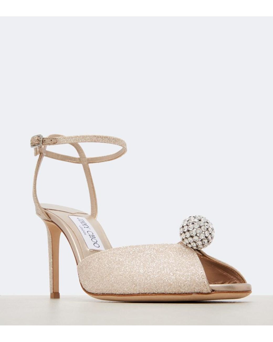 Jimmy Choo Natural Sacora 85 Glitter Peep-Toe Sandals