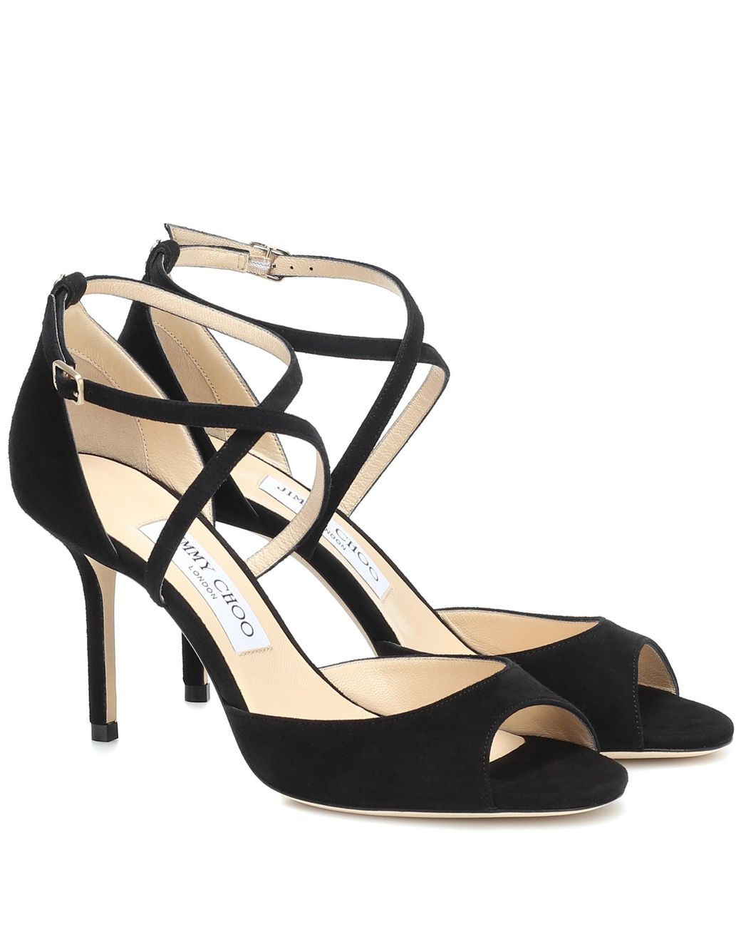 Jimmy Choo Emsy 85 Suede Sandals in Black | Lyst