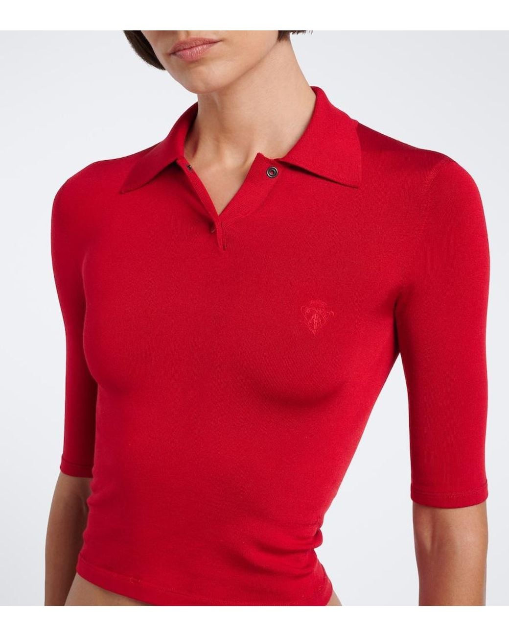 Gucci Red Knitted Silk-Blend Polo Sweater