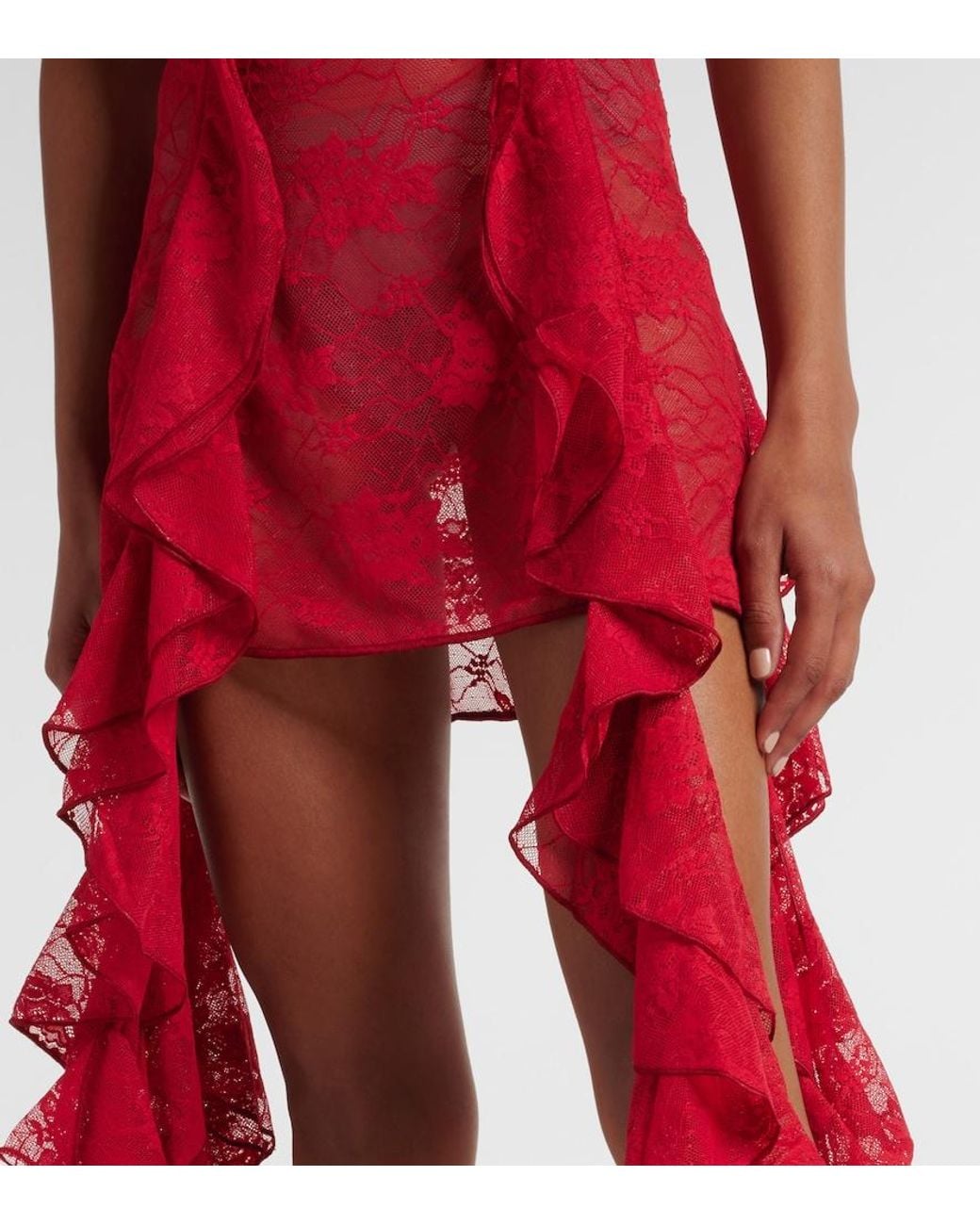 Oseree Red Ruffled Lace Bustier Dress