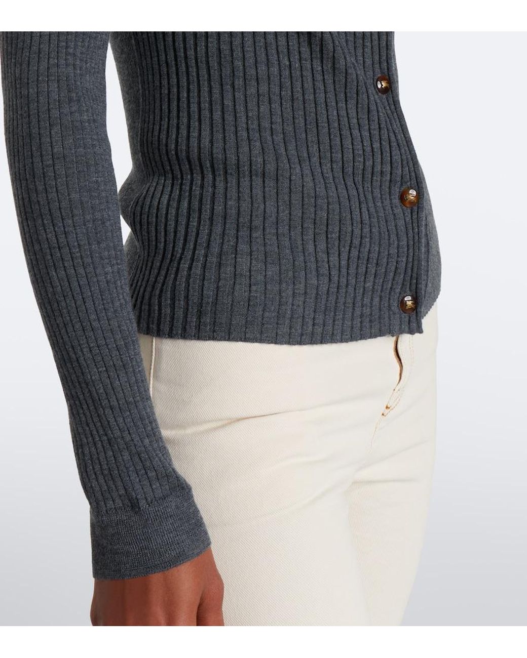 Burberry Blue Ekd Ribbed-Knit Cashmere Cardigan